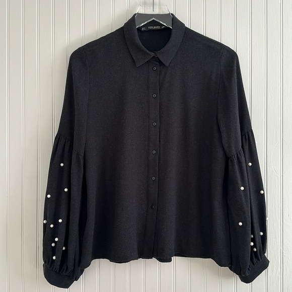Zara Puffy Sleeve Shirt with Pearls - Picture 5 of 11
